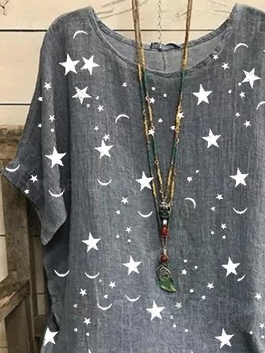 Round Neck Star Print Fashion Short-sleeved Blouse