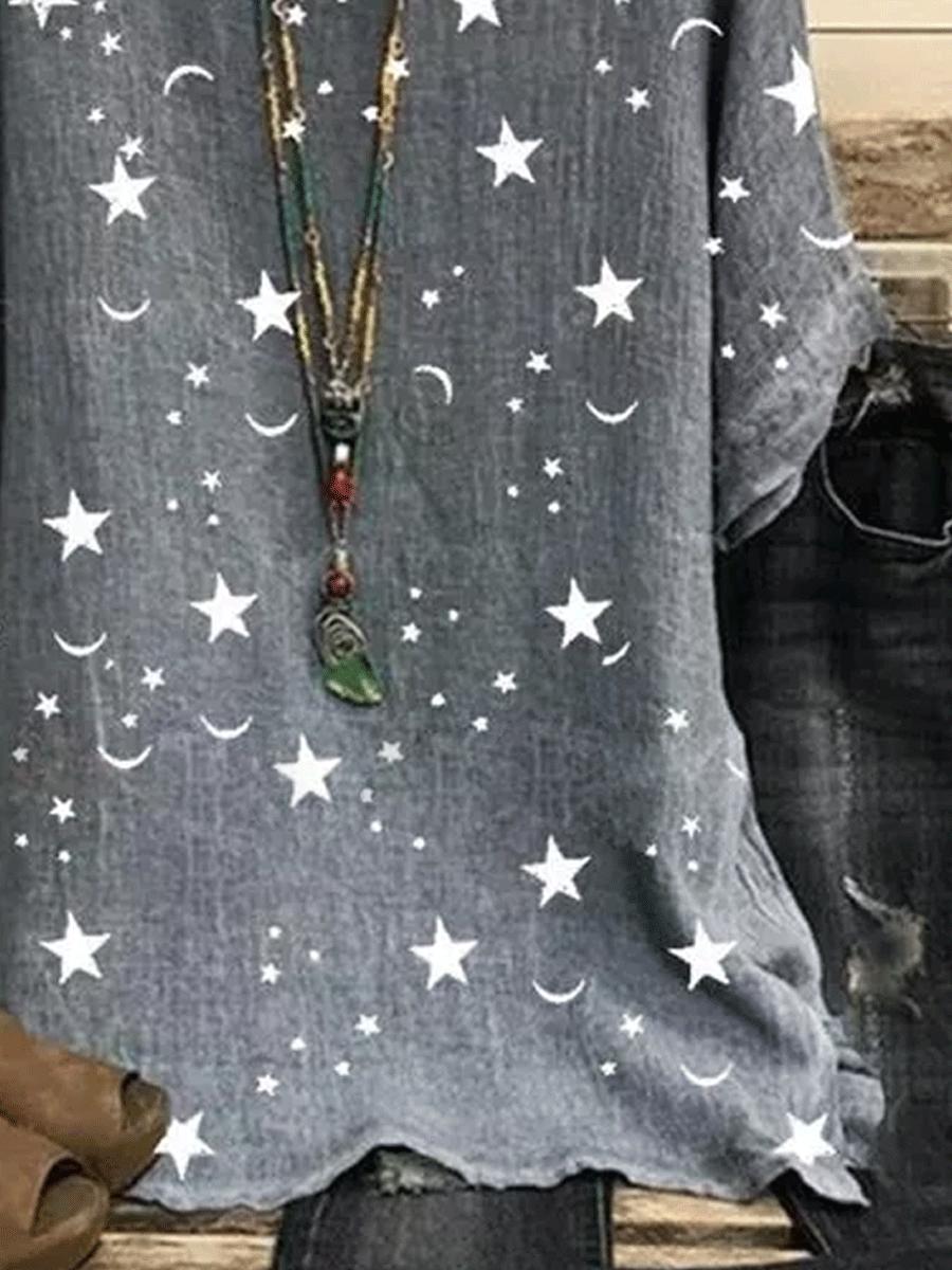 Round Neck Star Print Fashion Short-sleeved Blouse