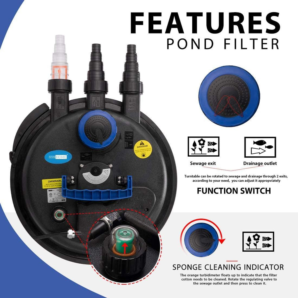 VIVOHOME Bio Pressure Pond Filter, Up to 2600 Gallons