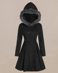 hooded fur double-breasted midi coat