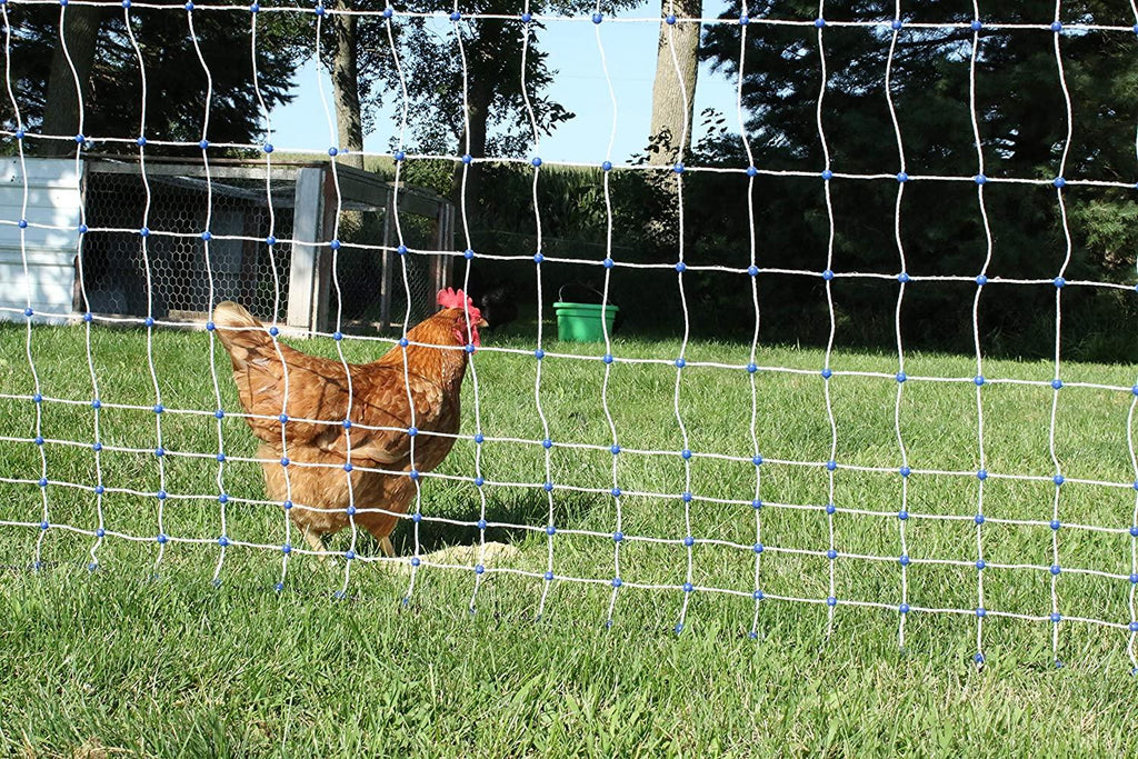 Starkline Electric Poultry Netting Kit - AC Energizer (48" x164' White/Blue Poultry Netting) (12/48/3) All-in-One Electric Fence Kit for Backyards, Homesteads, Ranches or Farms
