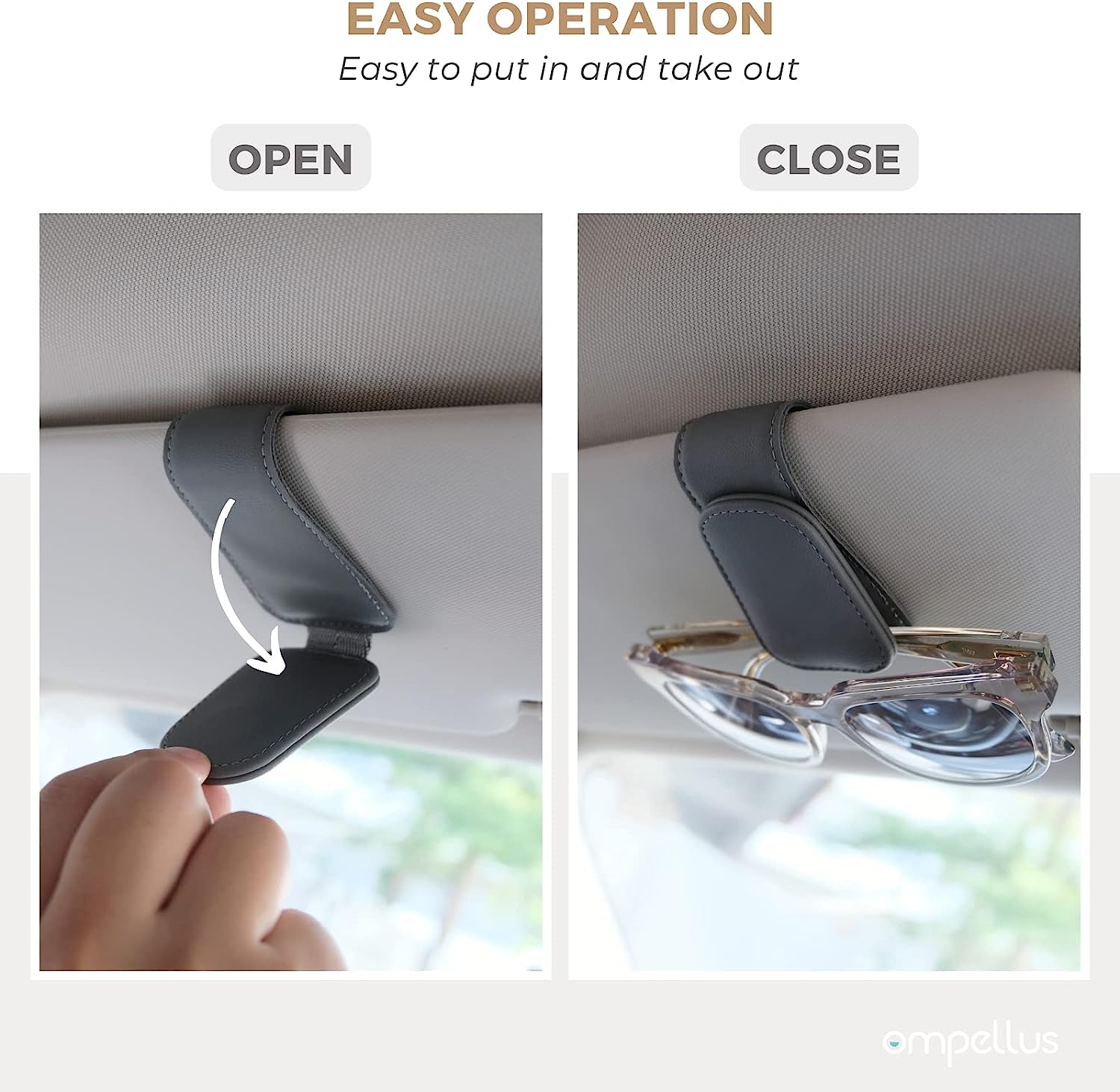 Ompellus Magnetic Leather Sunglass Holder, Eyeglass Hanger Clip for Car Sun Visor, Suitable for Different Size Eyeglasses(Black)