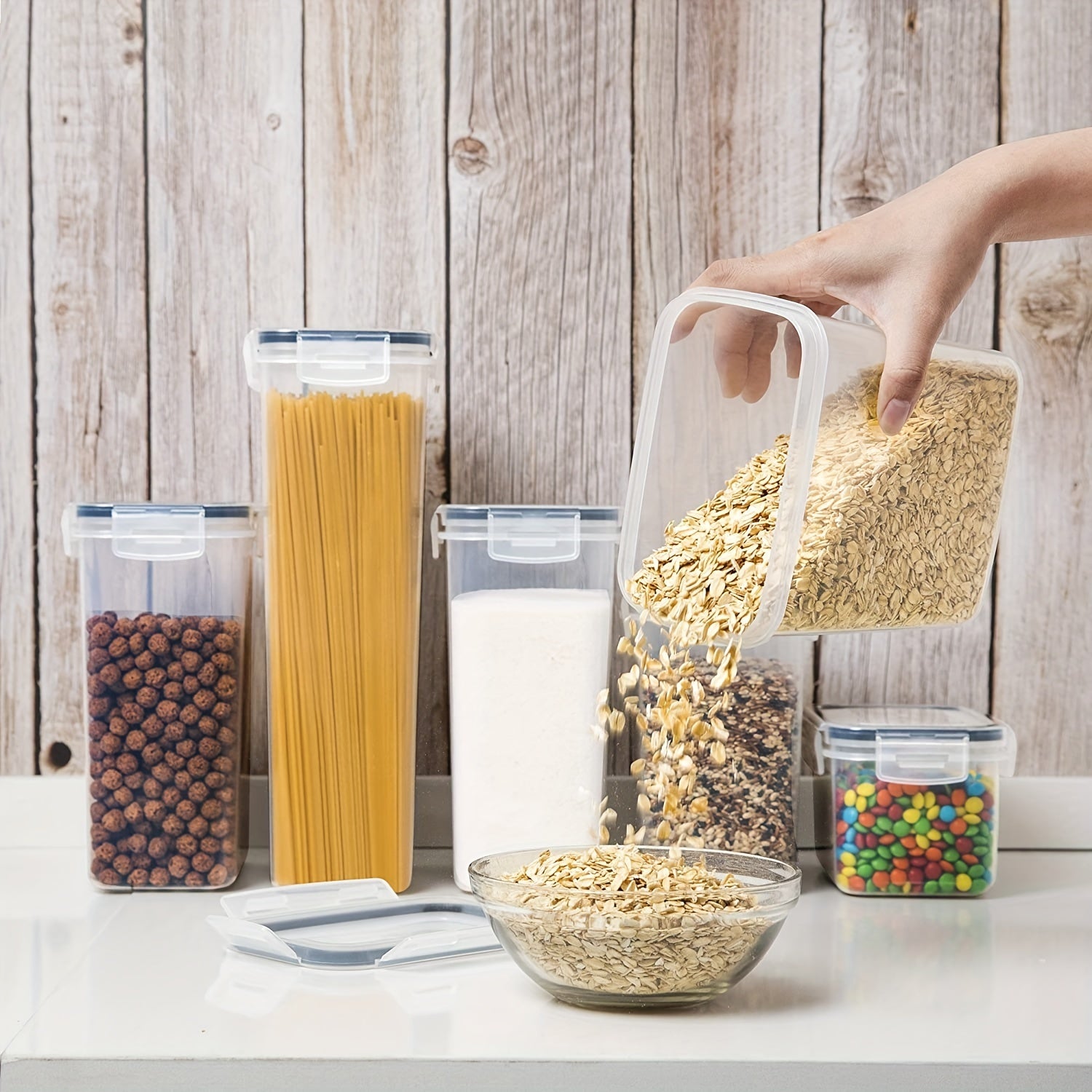 7pcs Airtight Food StoraContainers: BPA Plastic Canisters For Spaghetti, Dry Food, Flour &amp; Sugar - Includes Labels!
