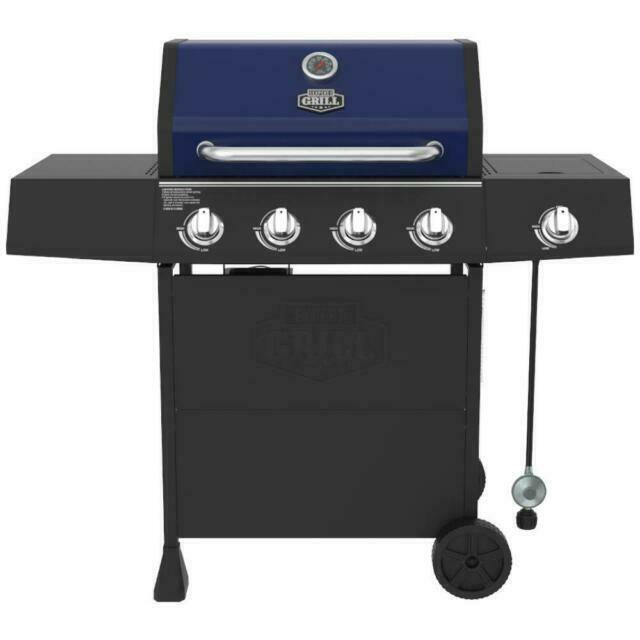 BBQ Grill 4 Burner with Side Burner LP Propane Gas Barbeque Grill in Blue