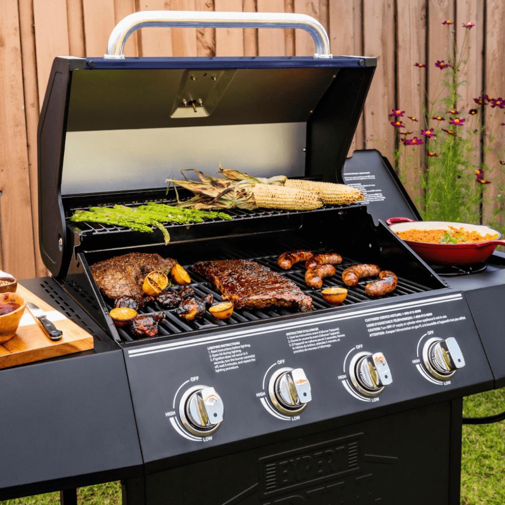BBQ Grill 4 Burner with Side Burner LP Propane Gas Barbeque Grill in Blue