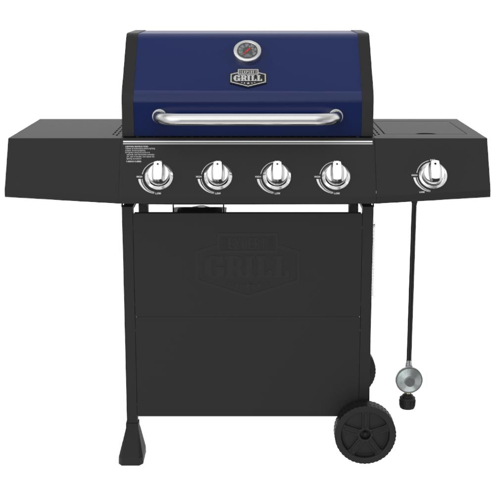 BBQ Grill 4 Burner with Side Burner LP Propane Gas Barbeque Grill in Blue