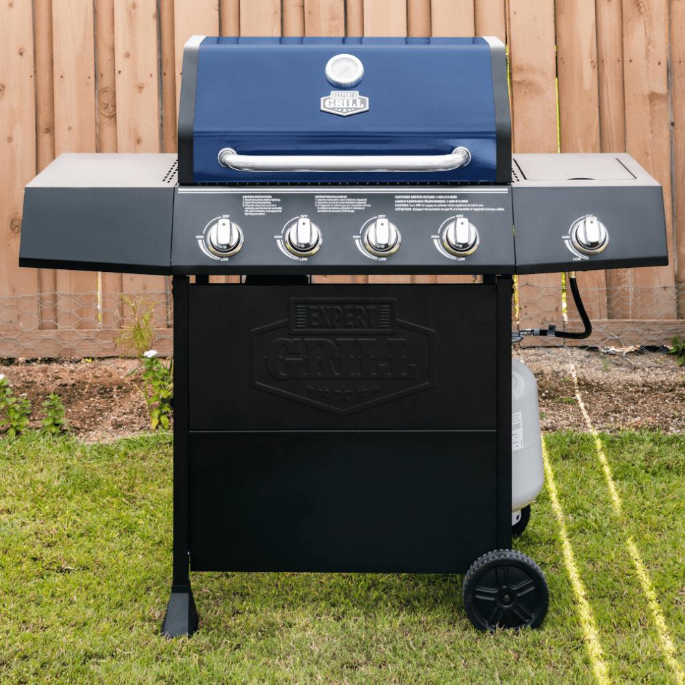 BBQ Grill 4 Burner with Side Burner LP Propane Gas Barbeque Grill in Blue