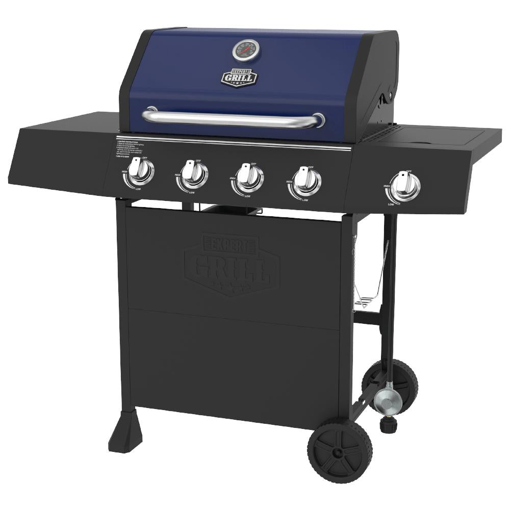 BBQ Grill 4 Burner with Side Burner LP Propane Gas Barbeque Grill in Blue