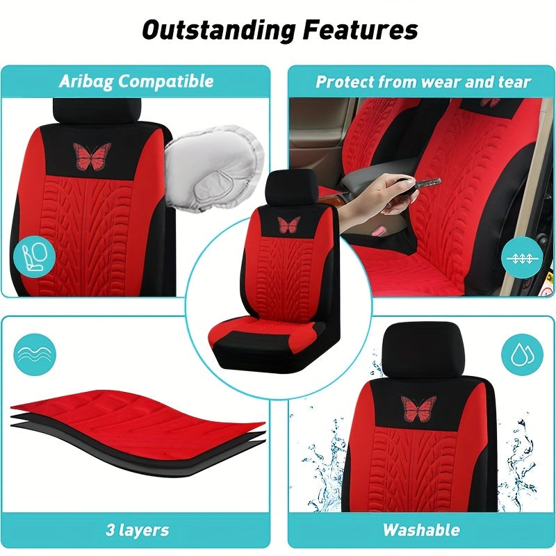 Upgrade Your Car Interior with a Universal Butterfly Pattern Tire Shape Auto Seat Cover Set - Airbag Safe &amp; Perfect for Trucks, Vans &amp; SUVs!