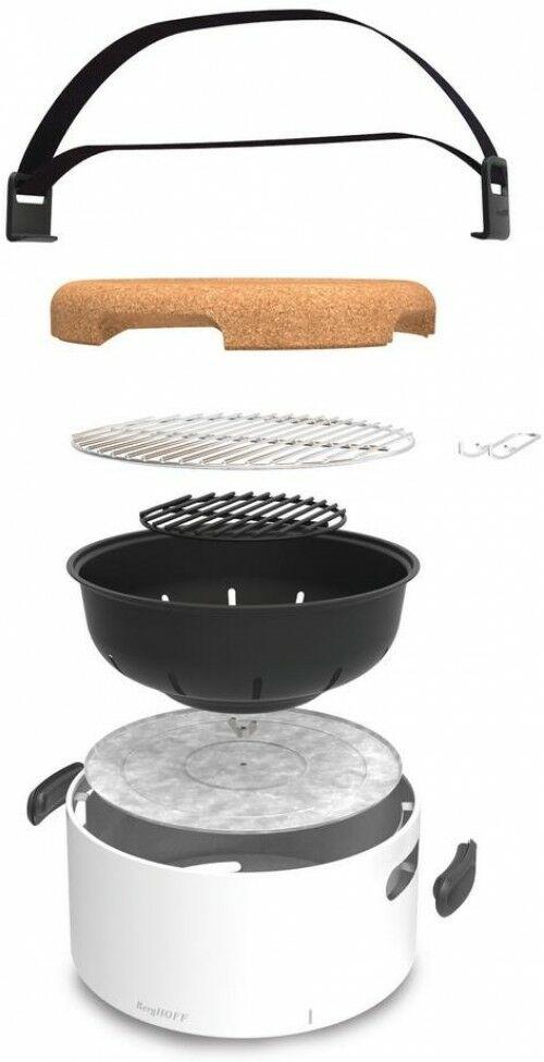 Portable Grill Charcoal Chrome-Plated Steel in White with Adjustable Air Vents