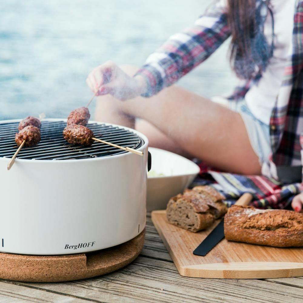 Portable Grill Charcoal Chrome-Plated Steel in White with Adjustable Air Vents