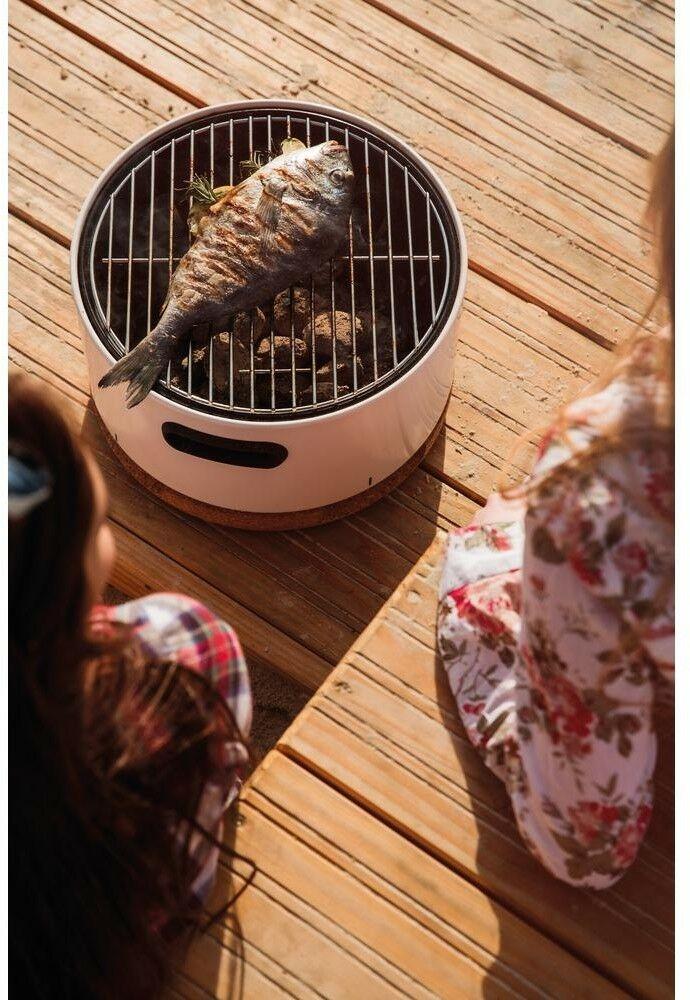 Portable Grill Charcoal Chrome-Plated Steel in White with Adjustable Air Vents