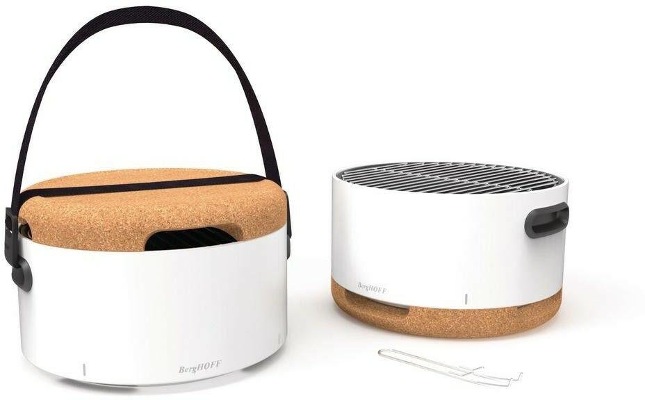 Portable Grill Charcoal Chrome-Plated Steel in White with Adjustable Air Vents