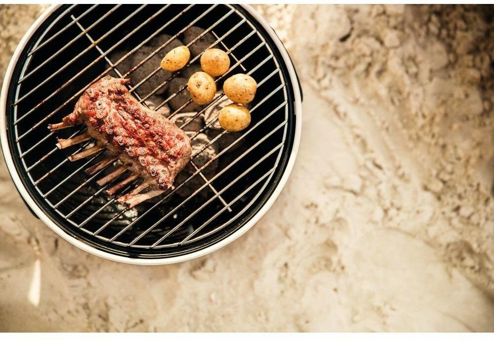 Portable Grill Charcoal Chrome-Plated Steel in White with Adjustable Air Vents