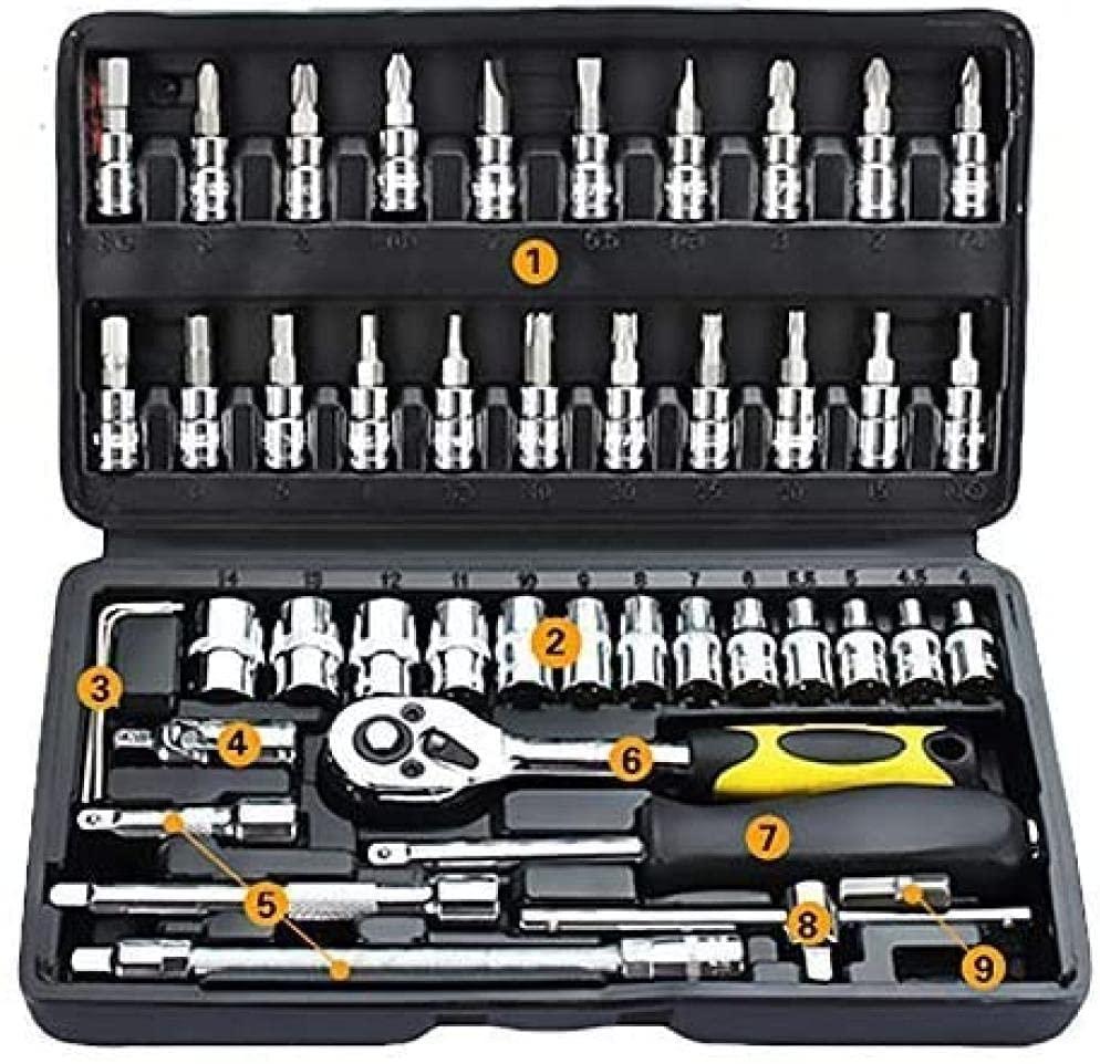 Flexibility 46Pcs Tool Box Car Motorcycle Repair Set Hand Tool Home Service DIY Kit Socket Head Wrench Safety