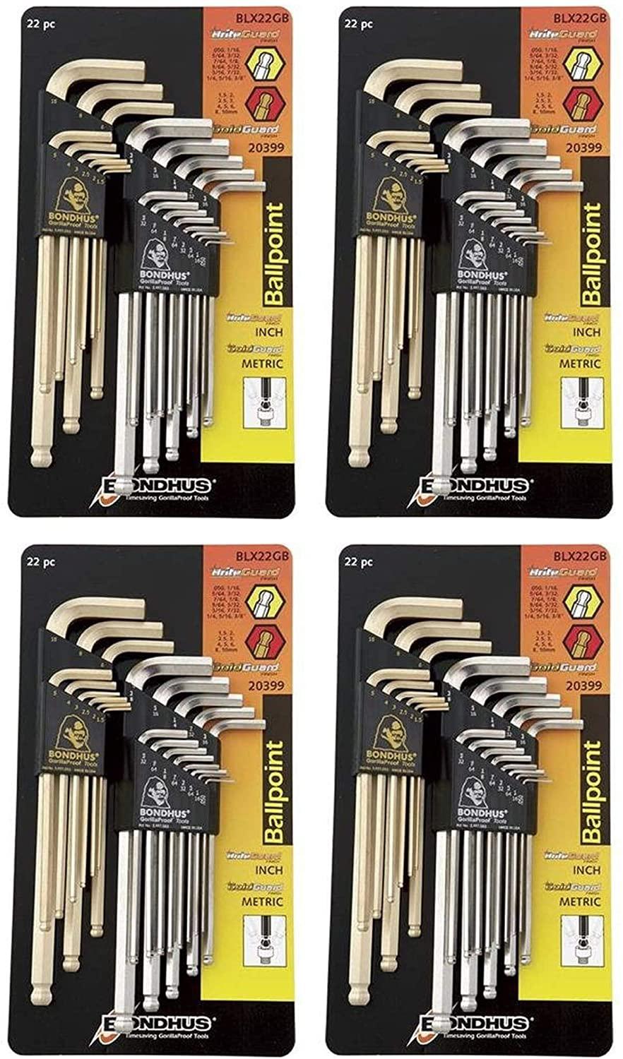 Bondhus 20399 Ball End L-Wrench DoublePK w/BriteGuard &amp; GoldGuard Finish (Four Pack)