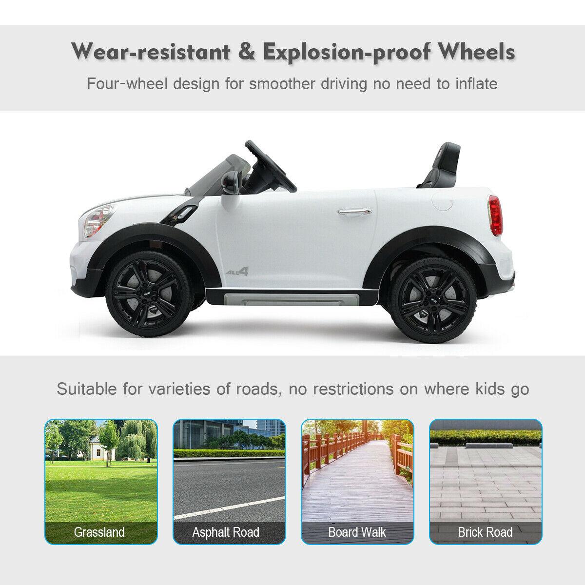 12V Electric Mini Countryman Licensed Kids Ride On Car Remote Controller White