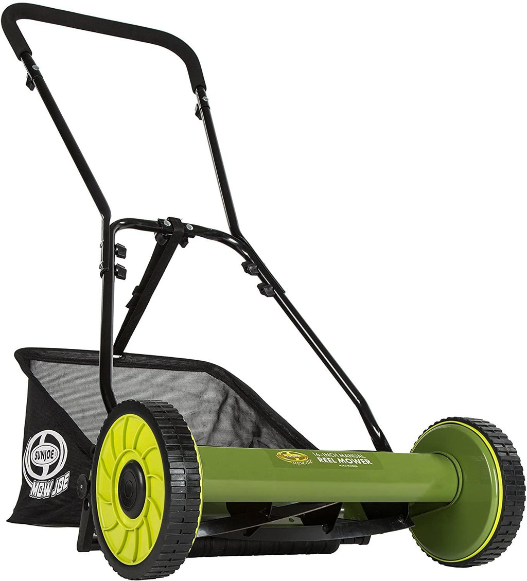 Sun Joe MJ500M 16-Inch Manual Reel Mower w/Adjustable Cutting Height, 6.6-Gallon Removable Grass Catcher, 5 Steel Blades, 2-Wheels