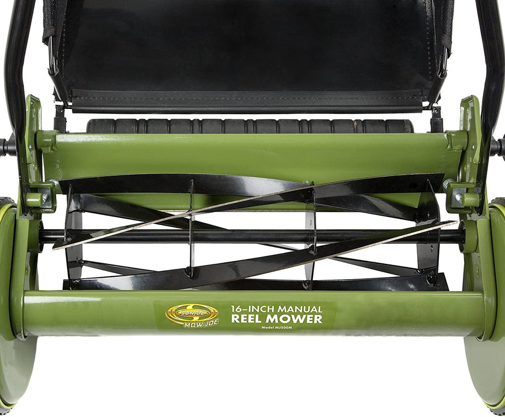 Sun Joe MJ500M 16-Inch Manual Reel Mower w/Adjustable Cutting Height, 6.6-Gallon Removable Grass Catcher, 5 Steel Blades, 2-Wheels