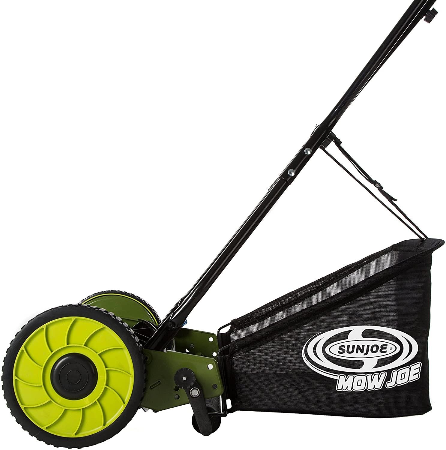 Sun Joe MJ500M 16-Inch Manual Reel Mower w/Adjustable Cutting Height, 6.6-Gallon Removable Grass Catcher, 5 Steel Blades, 2-Wheels