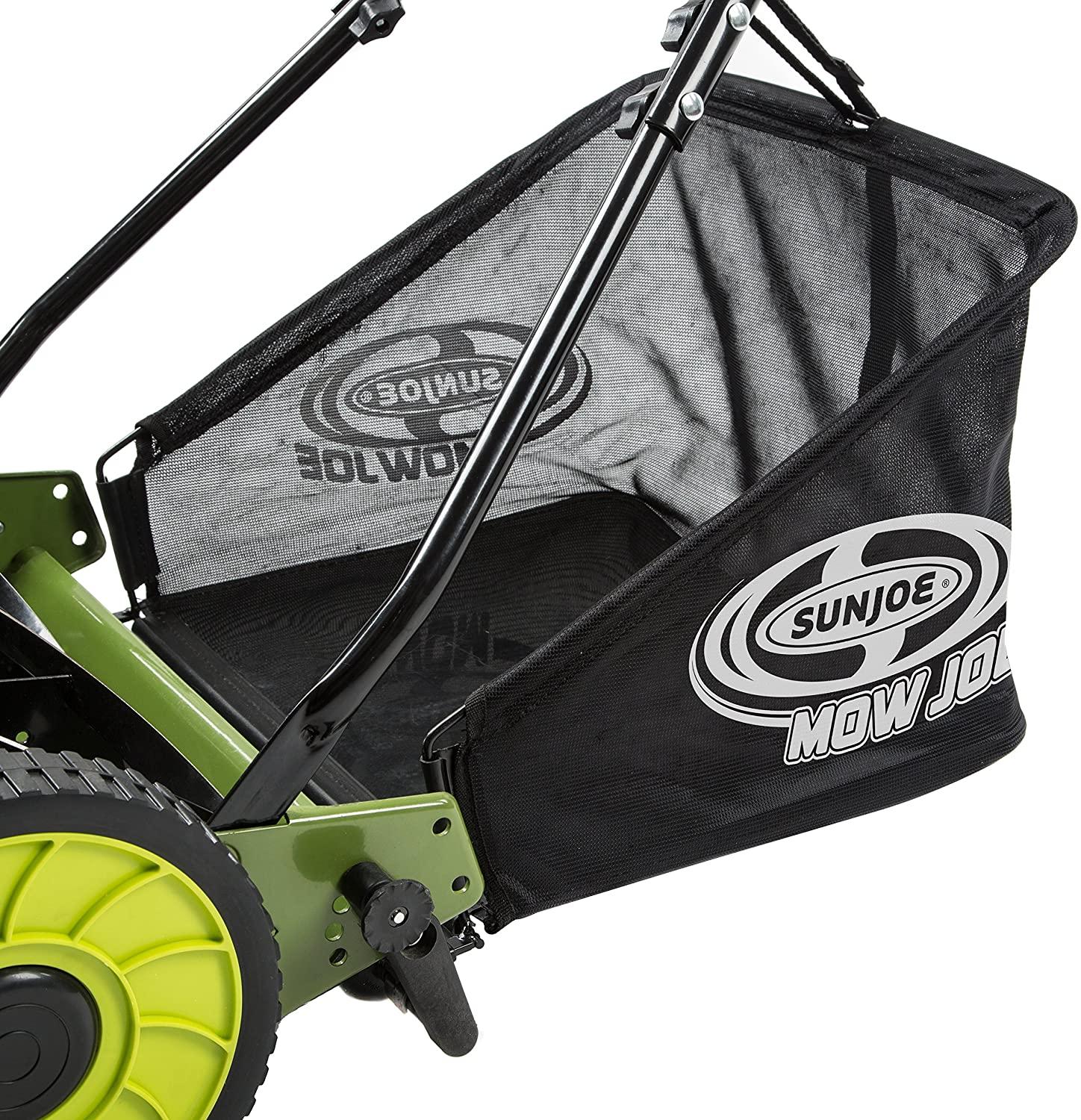 Sun Joe MJ500M 16-Inch Manual Reel Mower w/Adjustable Cutting Height, 6.6-Gallon Removable Grass Catcher, 5 Steel Blades, 2-Wheels