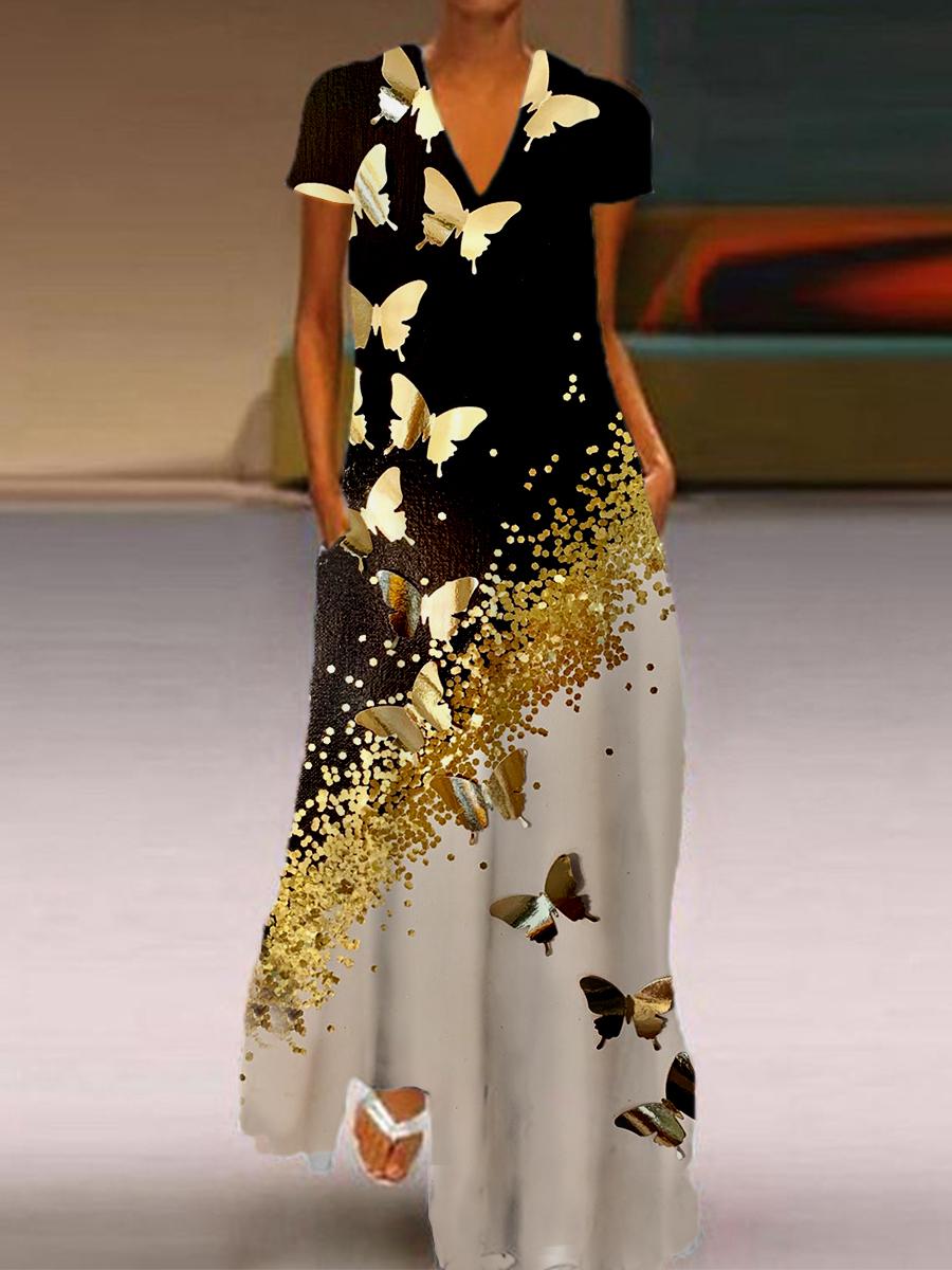 Gold print dress for women's wear