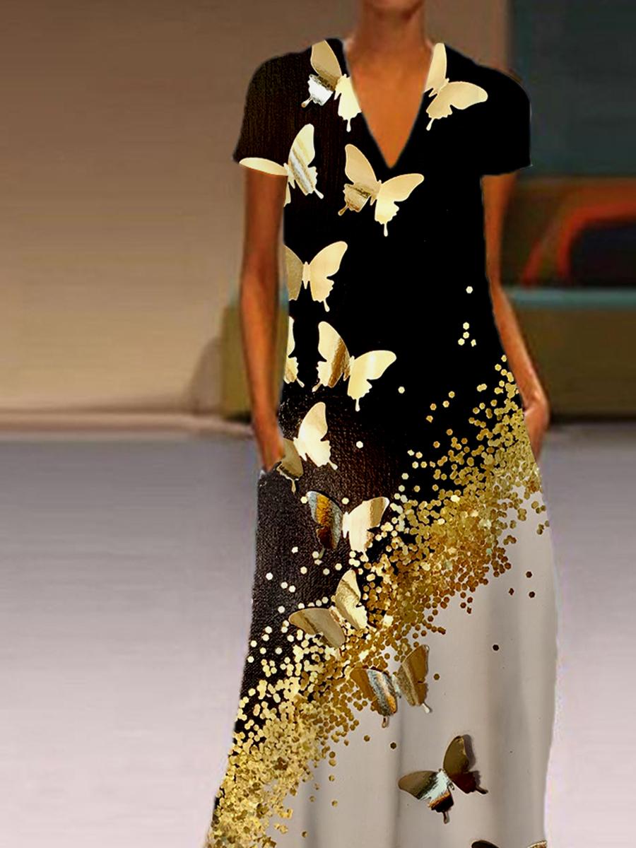 Gold print dress for women's wear