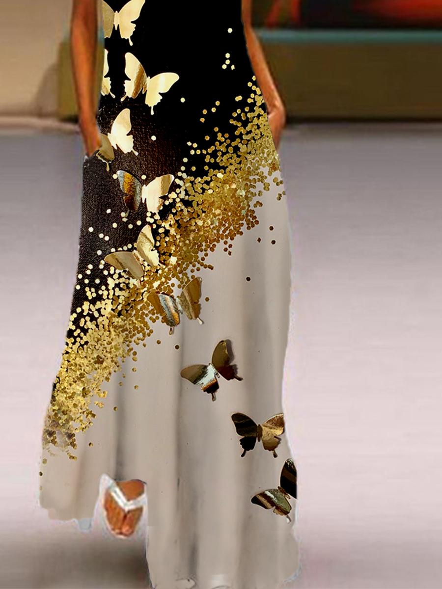 Gold print dress for women's wear