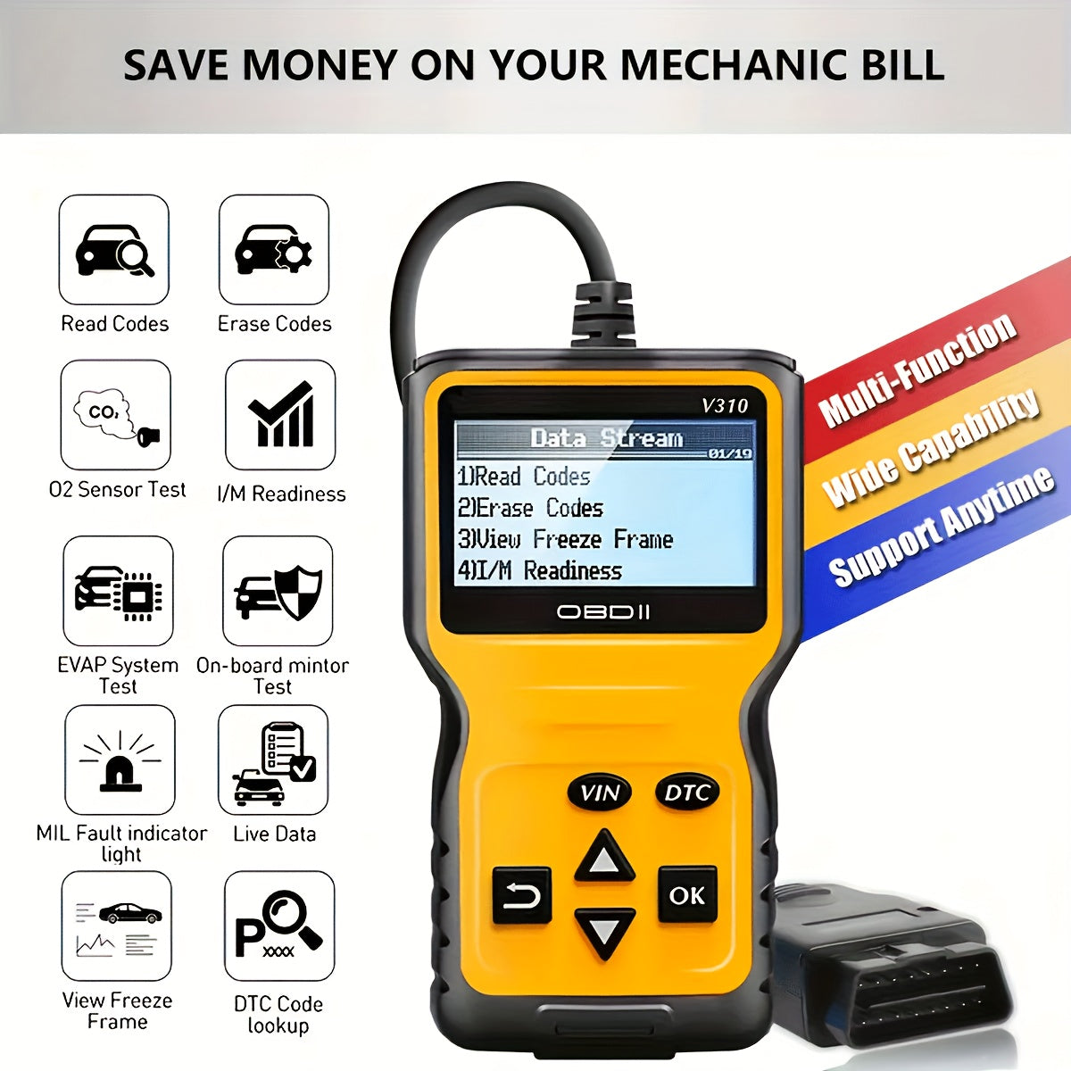 Car OBD2 Scanner Code Reader Engine Fault Code Reader Scanner CAN Diagnostic Scan Tool For All OBD II Protocol Cars Since 1996