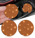 NBTEPEM 2pcs Bling Car Cup Holder Coaster, 2.75 inch Anti-Slip Shockproof Universal Fashion Car Coasters Insert Bling Crystal Rhinestone Automotive Interior Accessories for Women (2 pcs, Orange)