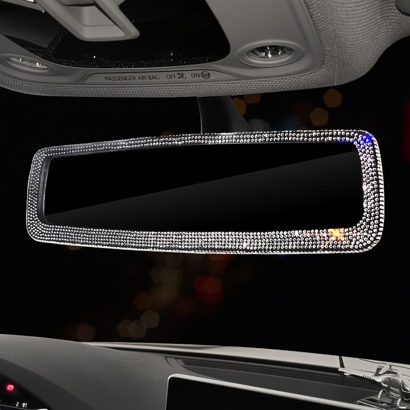 Car Rearview Mirror Cover, Interior Universal Auto Rear View Mirror Bling Rhinestone Luxury Surface Mirror Cover Auto Accessories
