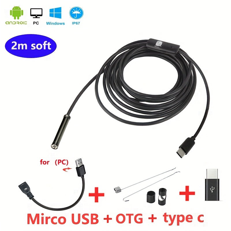5mmHD Lens Industrial Endoscope: IP67 Waterproof Tool For Car Repair, Air Conditioner &amp; Sewer Pipe Detection - Android Type-C Interface