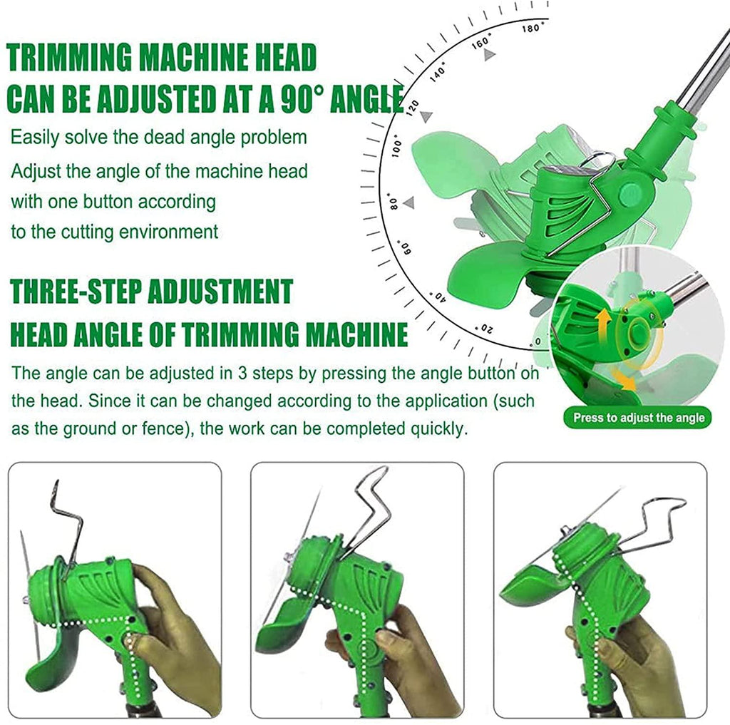 Pruning Lawn Trimmer Electric Cordless Grass Strimmer Edger Mower Telescopic Adjustable Handheld Cutter Gardening Tools with Battery Spare Blades Outdoor Yard Garden Lawn Green