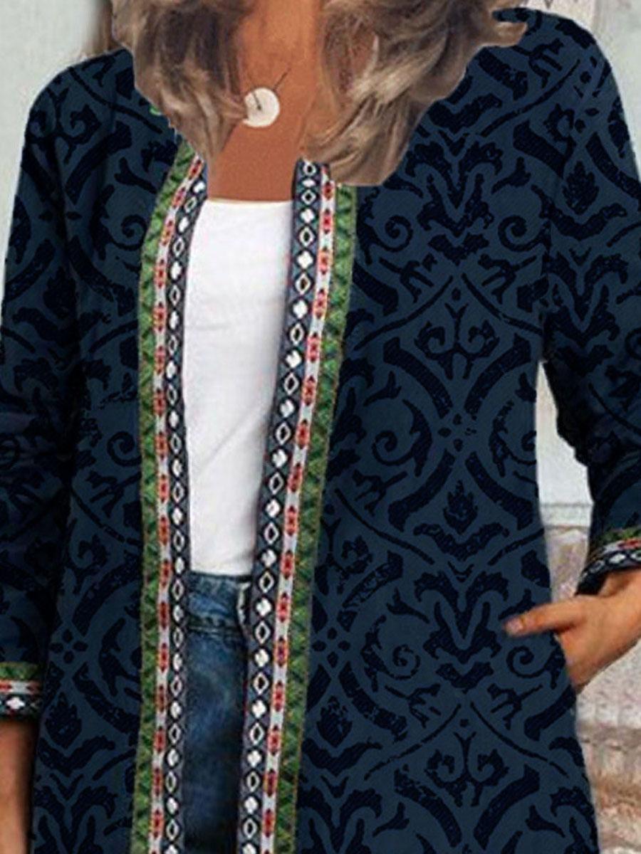Retro Geometric Print Casual Cardigan Jacket
