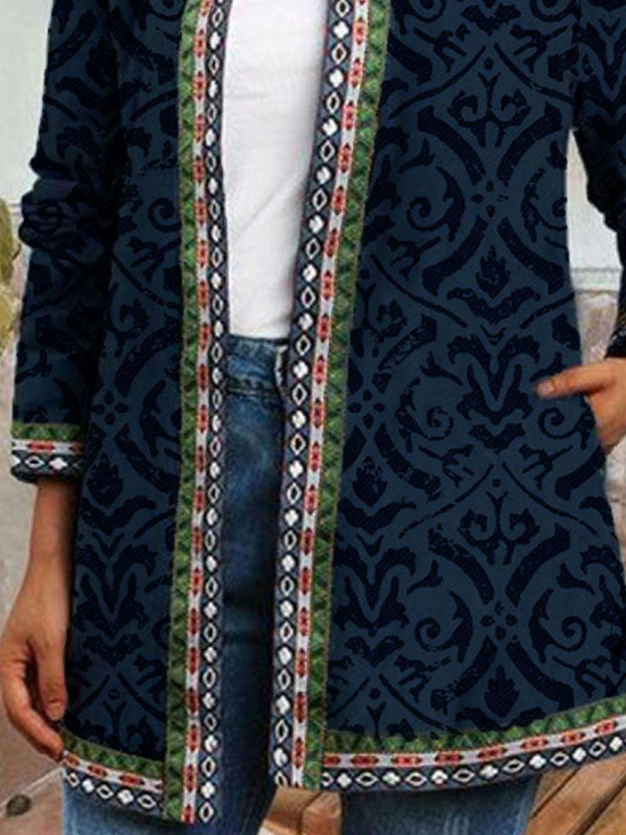 Retro Geometric Print Casual Cardigan Jacket