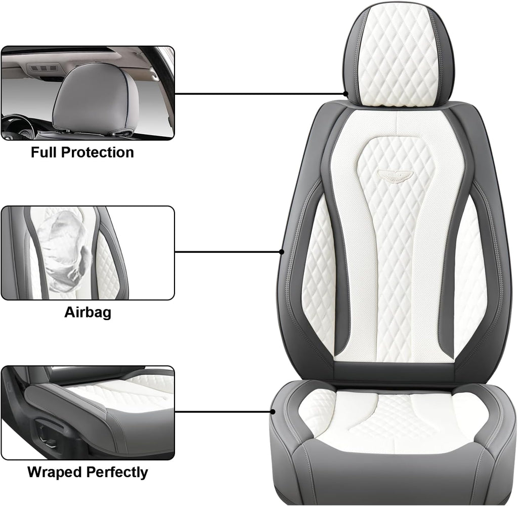 Coverado Leather Seat Covers Front, 2-Pack Universal Seat Covers for Cars, Waterproof Luxury Leatherette Car Seat Cushions, Car Seats Protectors, Driver Seat Covers Fit for Most Vehicles GaryWhite