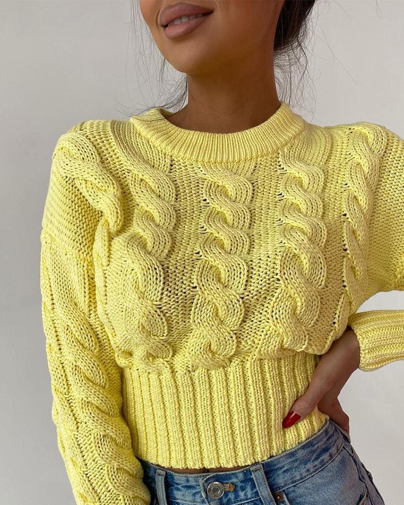 Braided Long Sleeve Knit Crop Sweater