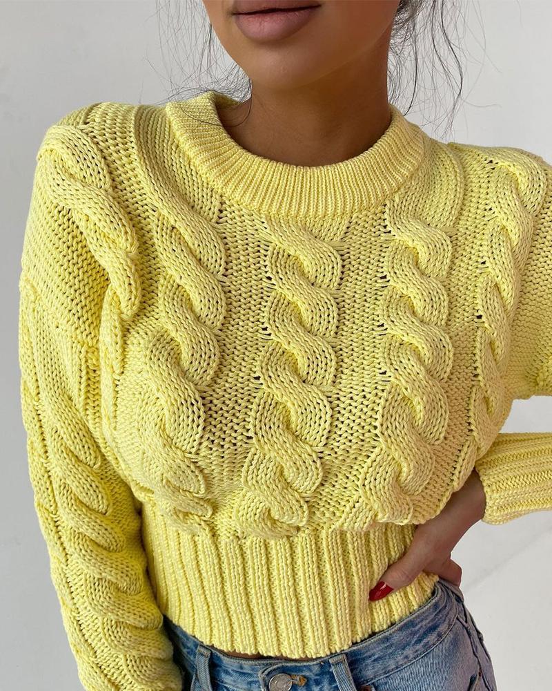 Braided Long Sleeve Knit Crop Sweater