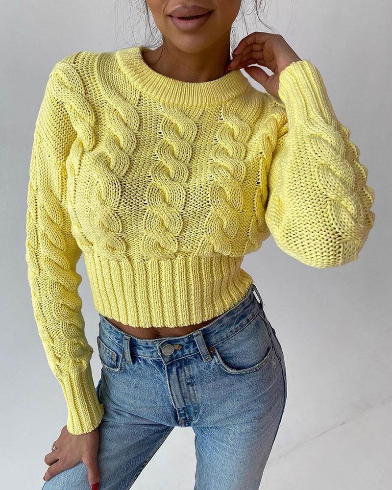 Braided Long Sleeve Knit Crop Sweater