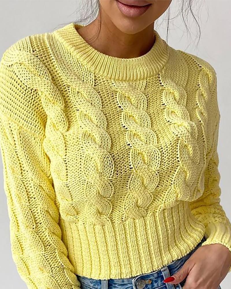 Braided Long Sleeve Knit Crop Sweater