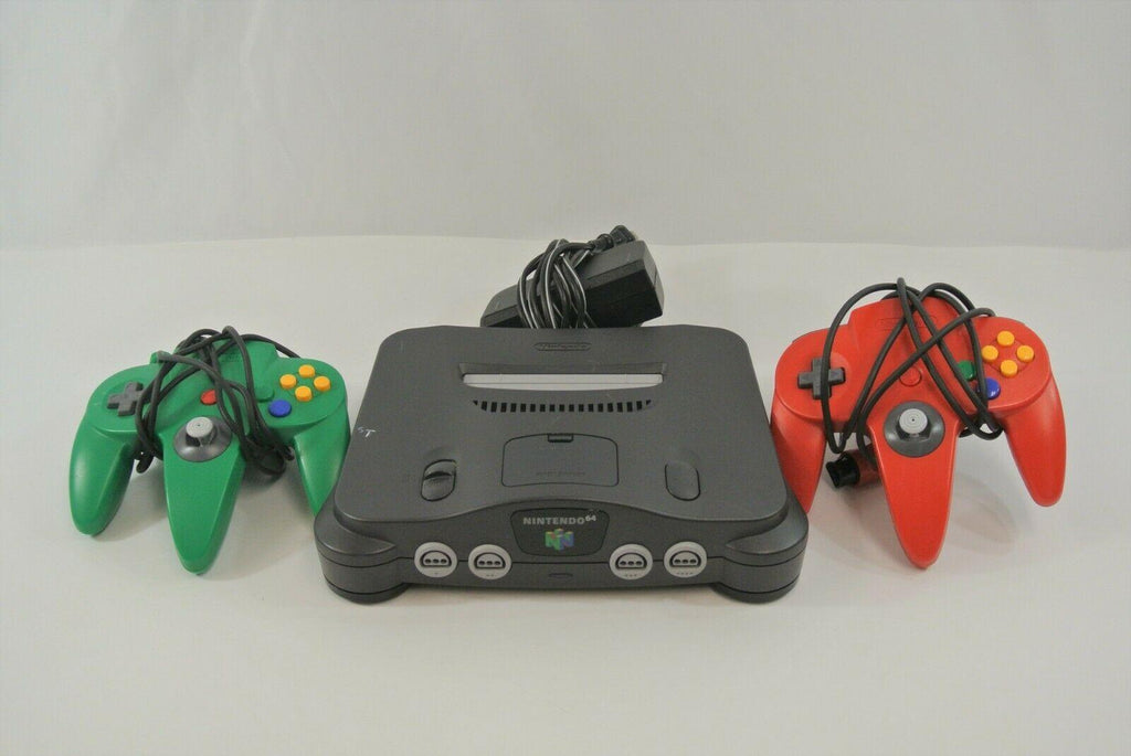 64 NUS-001 Video Game Console + Two Controllers No AV Cable It Works!