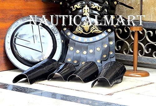 NauticalMart Roman Black Muscle Armor Cuirass Set w/Helmet, Shield, Leg & Arm Guard Medieval Halloween Costume