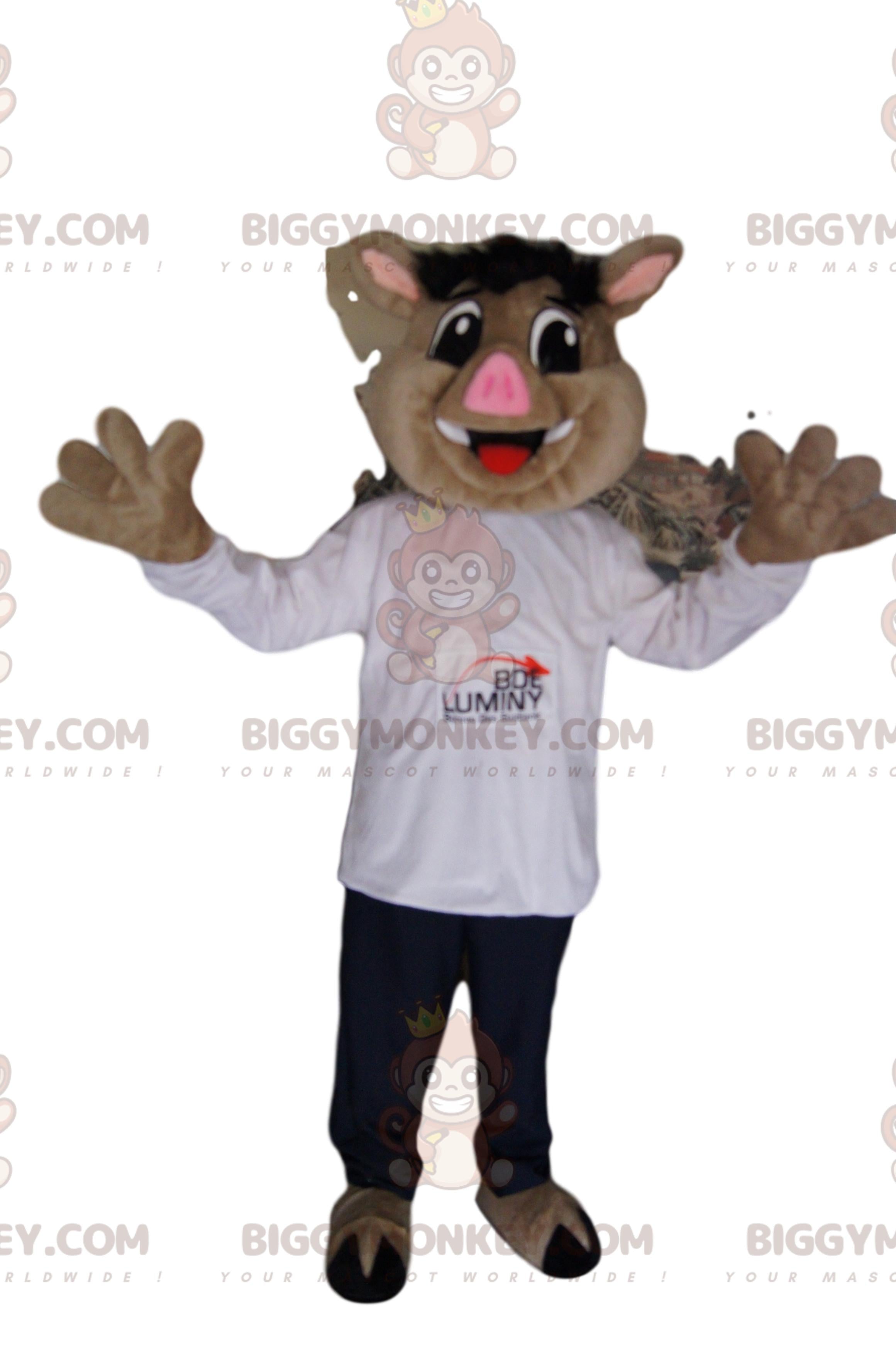 Boar BIGGYMONKEYMascot Costume with White Shirt and Jeans