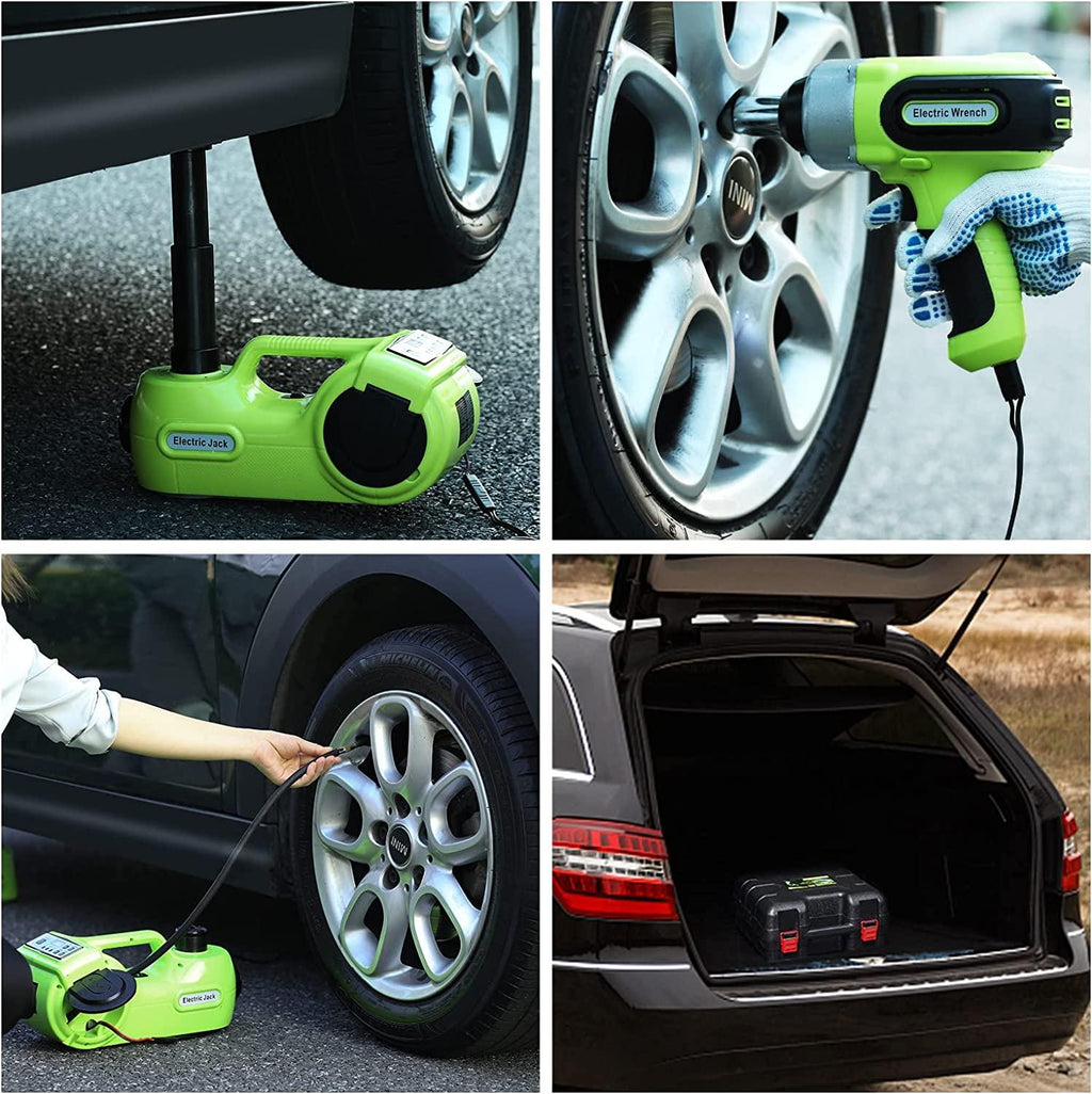 Simtamy Electric Car Jack Kit 5 Ton(11,000lb) 12V Hydraulic Jack with Electric Impact Wrench, Tire Inflator and LED Light, Portable Emergency Car Lift Tire ChanTools