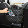 Car Purse Handbag Holder Between Seats, Leather Car Seat Back Organizer With 3 Pockets, LarCapacity StoraBag