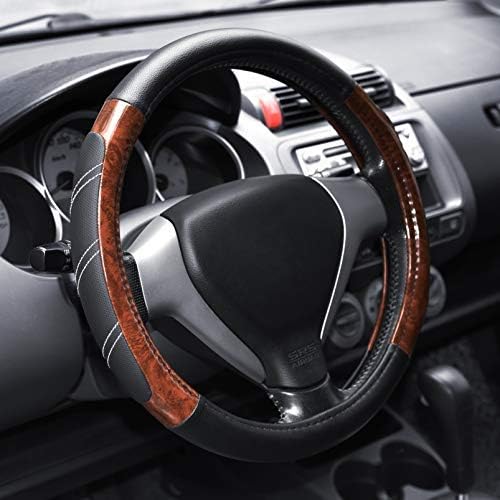 Elantrip Wood Grain Steering Wheel Cover Leather 14.5 to 15 inches Anti Slip for Car Truck SUV Jeep