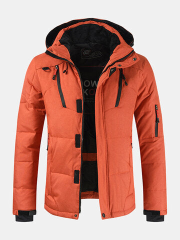mens winter warm thicken zipper detail solid color hooded down coat