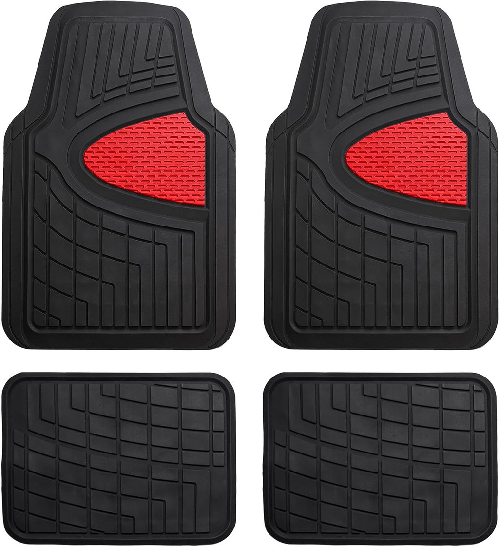 FH Group Automotive Floor Mats - Heavy-Duty Rubber Floor Mats for Cars, Universal Fit Full Set, Climaproof Floor Mats, Trimmable Floor Mats for Most Sedan, SUV, Truck Floor Mats Red
