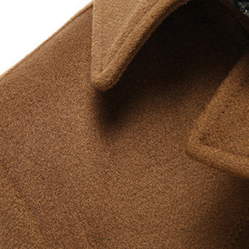 dual collar winter spring business casual pockets wool coat for men