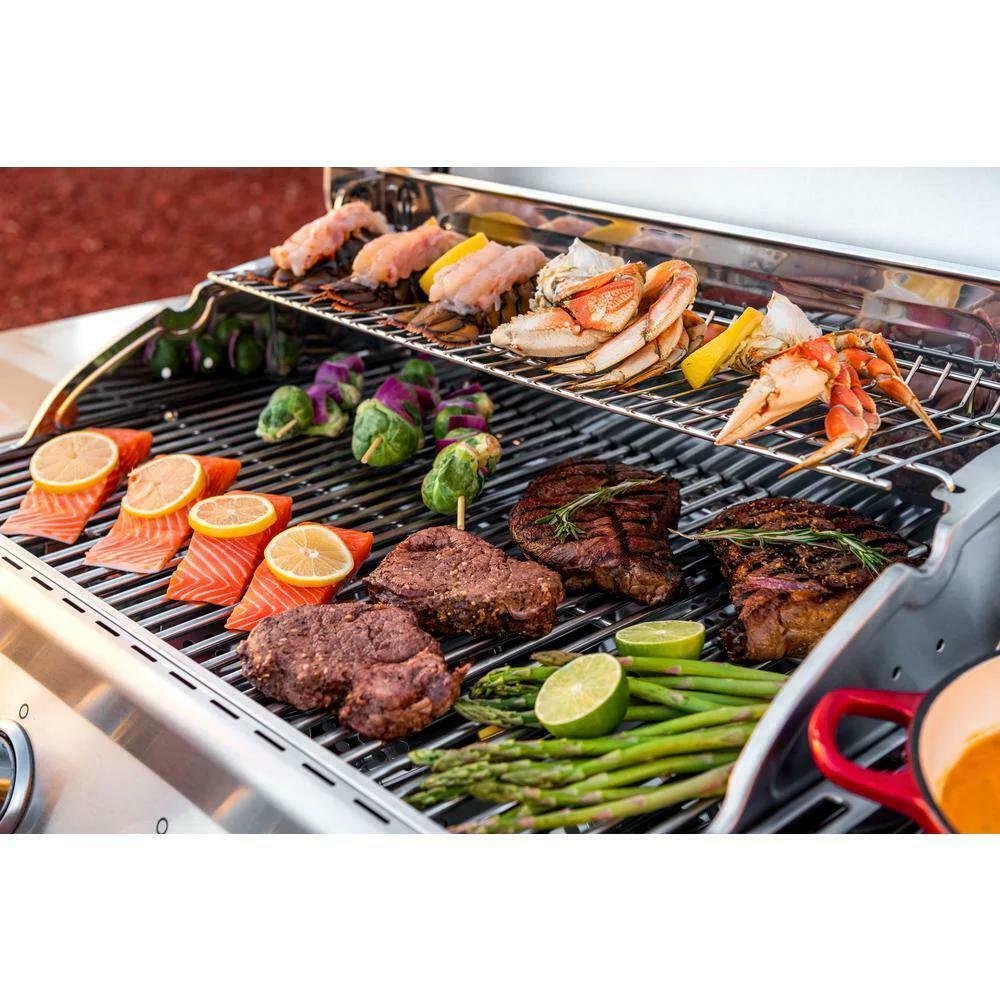Propane Grill 48000 BTU 4-Burner Heat Thermometer Warming Rack  Steel